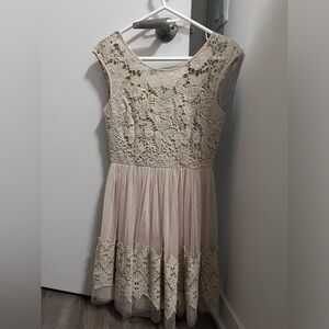 Beige Lace Mini Dress